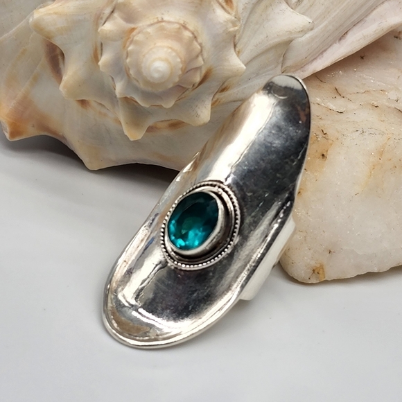 Clear Genuine Spinel Quartz Ocean Blue Stone Silver Ring - Picture 6 of 7